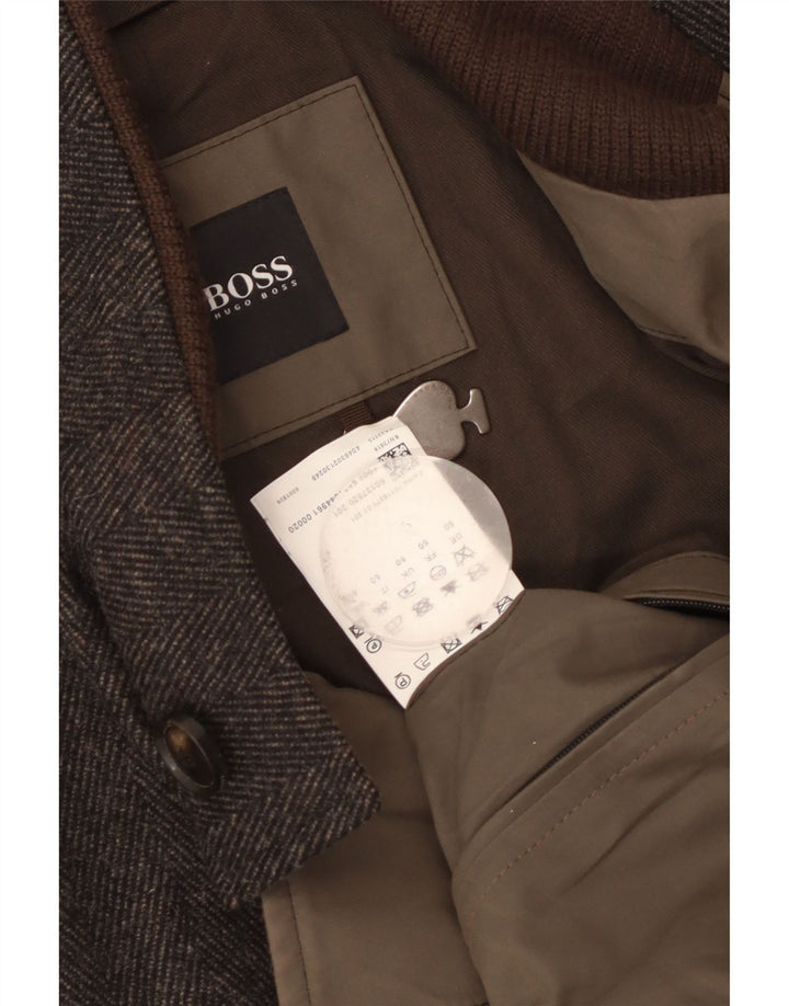 Hugo Boss Herren-Zweireihermantel, EU 50, großes graues Fischgrätenmuster