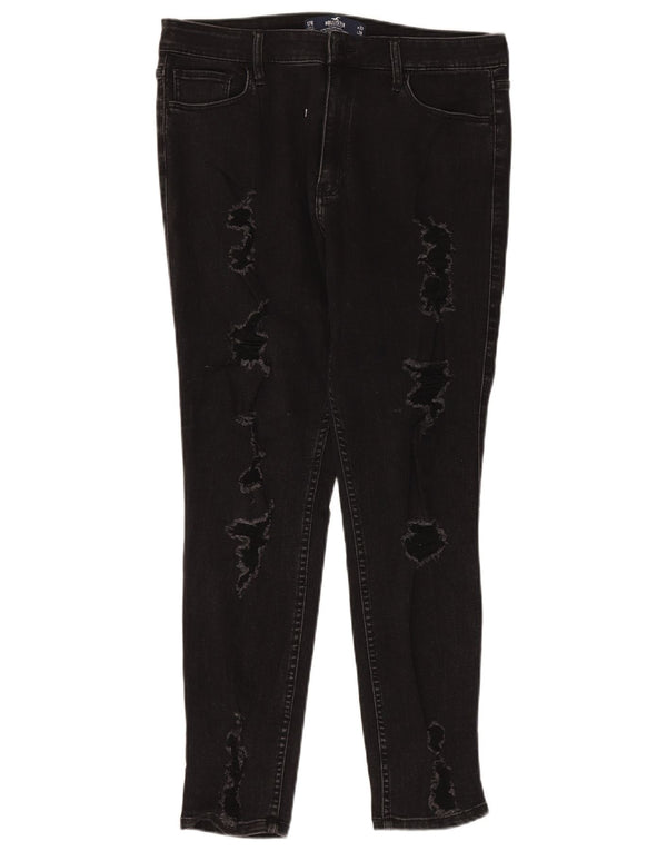 Hollister Damen Distressed High Rise Skinny Jeans US 17 2XL W33 L28 Schwarz