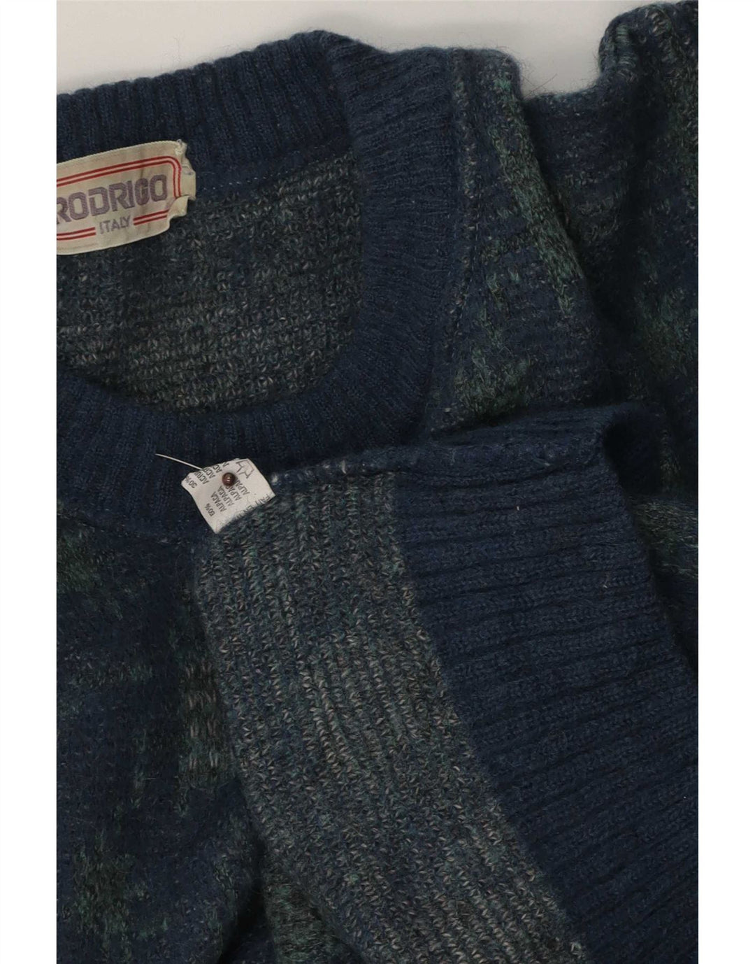 Rodrigo Herren-Pullover mit Rundhalsausschnitt, groß, blau, geometrisch, Alpakawolle