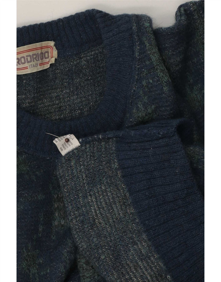 Rodrigo Herren-Pullover mit Rundhalsausschnitt, groß, blau, geometrisch, Alpakawolle