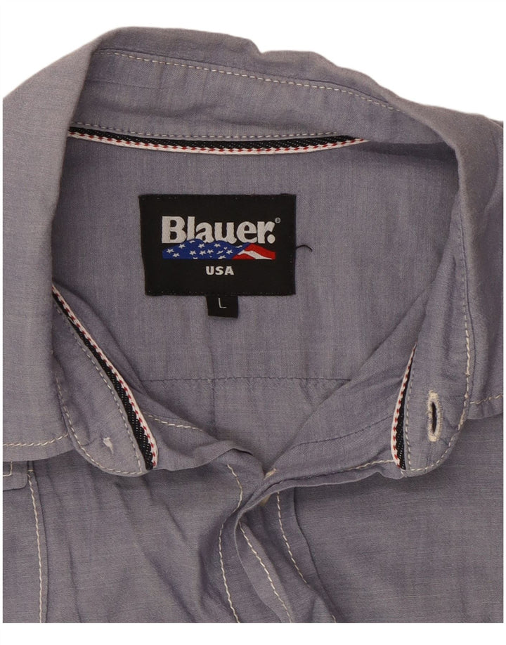 BLAUER Herren-Kurzarm-Militärhemd, groß, aus blauer Baumwolle