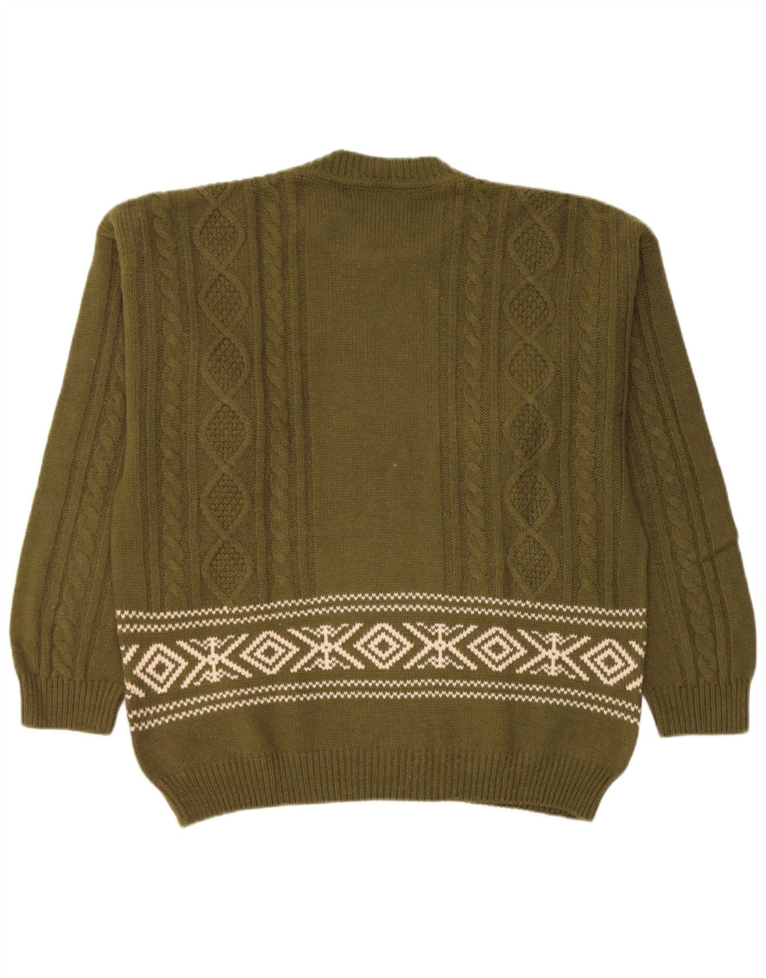 Lemon Herren-Pullover mit Rundhalsausschnitt, XL, Khaki, Fair-Isle-Wolle