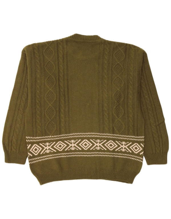 Lemon Herren-Pullover mit Rundhalsausschnitt, XL, Khaki, Fair-Isle-Wolle