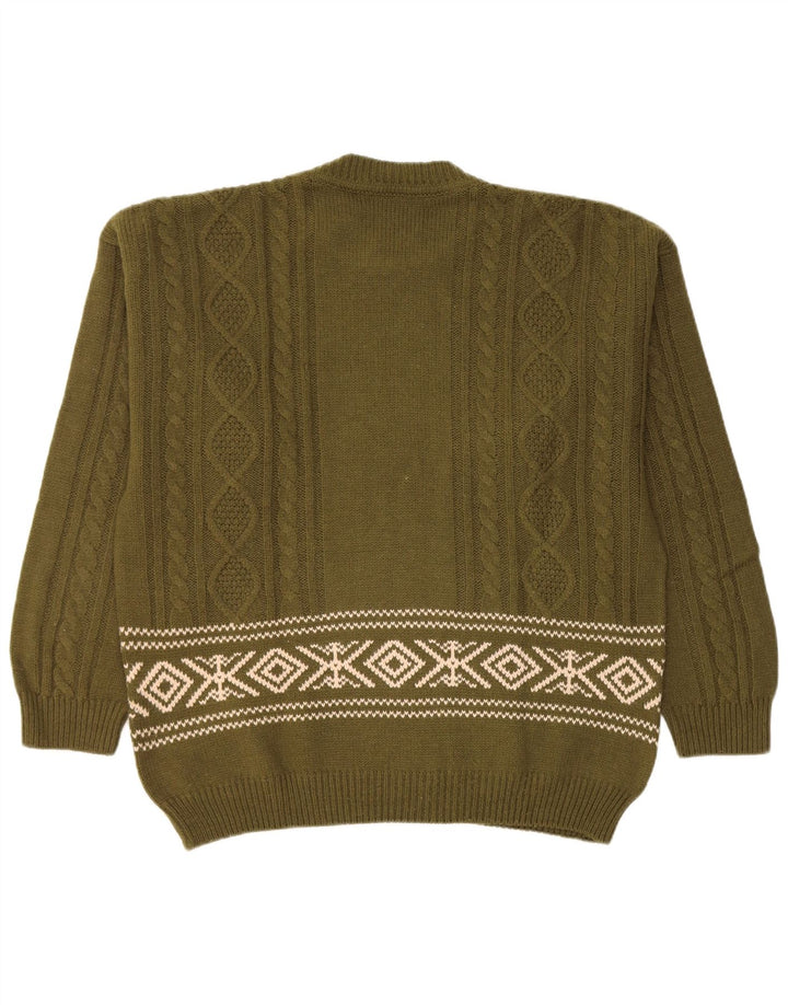 Lemon Herren-Pullover mit Rundhalsausschnitt, XL, Khaki, Fair-Isle-Wolle