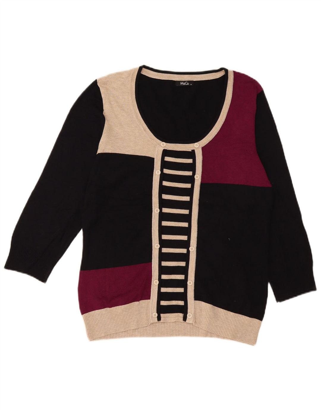 M&Co Damen-Pullover mit U-Boot-Ausschnitt, UK 14, Mittelschwarz, Farbblock