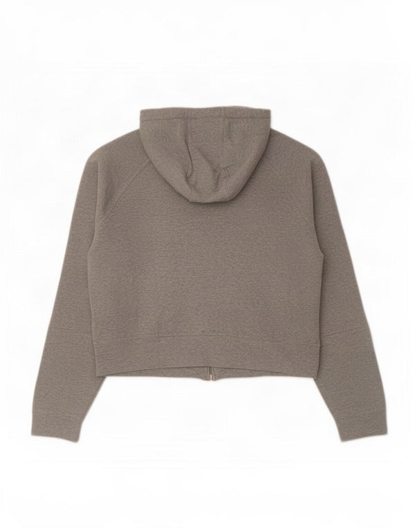 Champion Womens Crop Zip Hoodie Pullover UK 12 Mittelgrau Farbblock