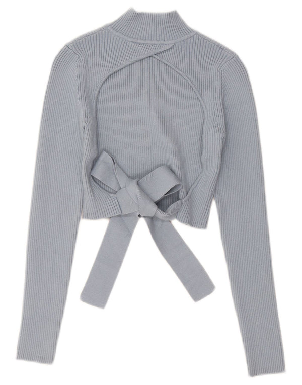 Zara Womens Cut Out Crop Top Long Sleeve UK 8 Small Blue