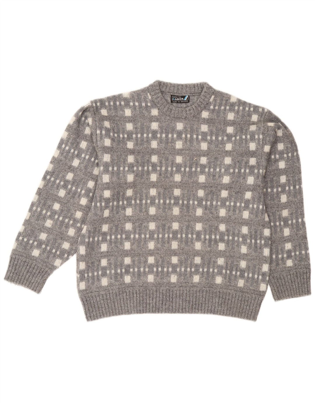 Rasica Herren-Pullover mit Rundhalsausschnitt, groß, grau, geometrisch