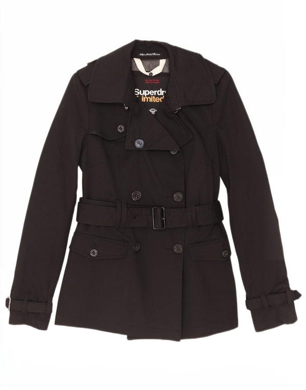 Superdry Damen Trenchcoat UK 10 Small Schwarz Colourblock Baumwolle
