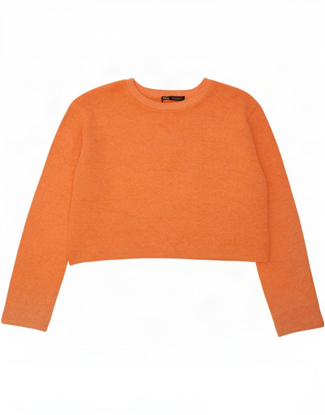 Zara Damen Crop Oversized Top Langarm UK 10 Small Orange Polyester