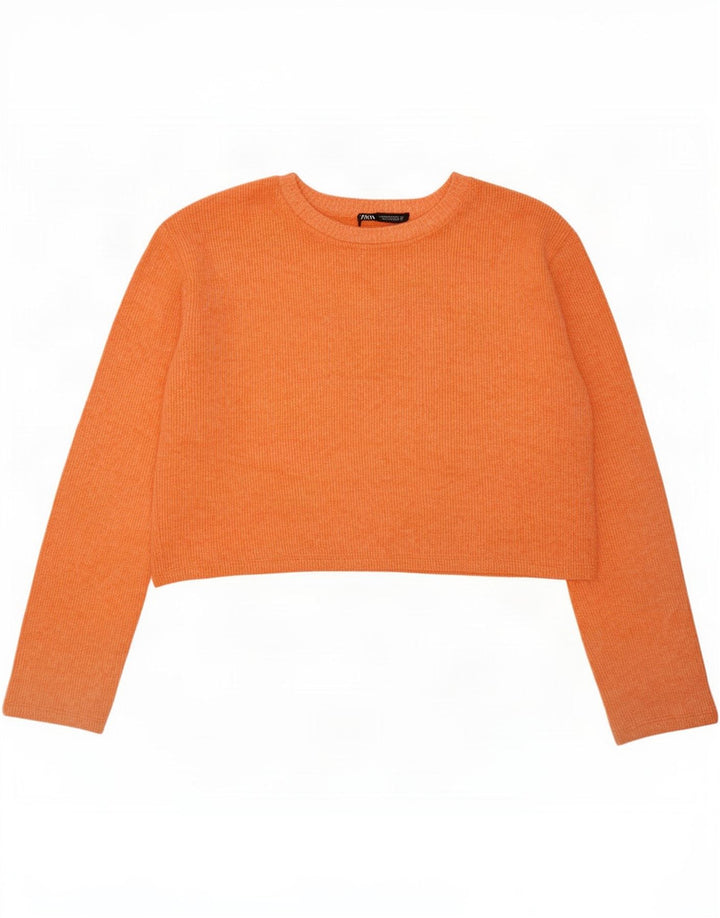 Zara Damen Crop Oversized Top Langarm UK 10 Small Orange Polyester