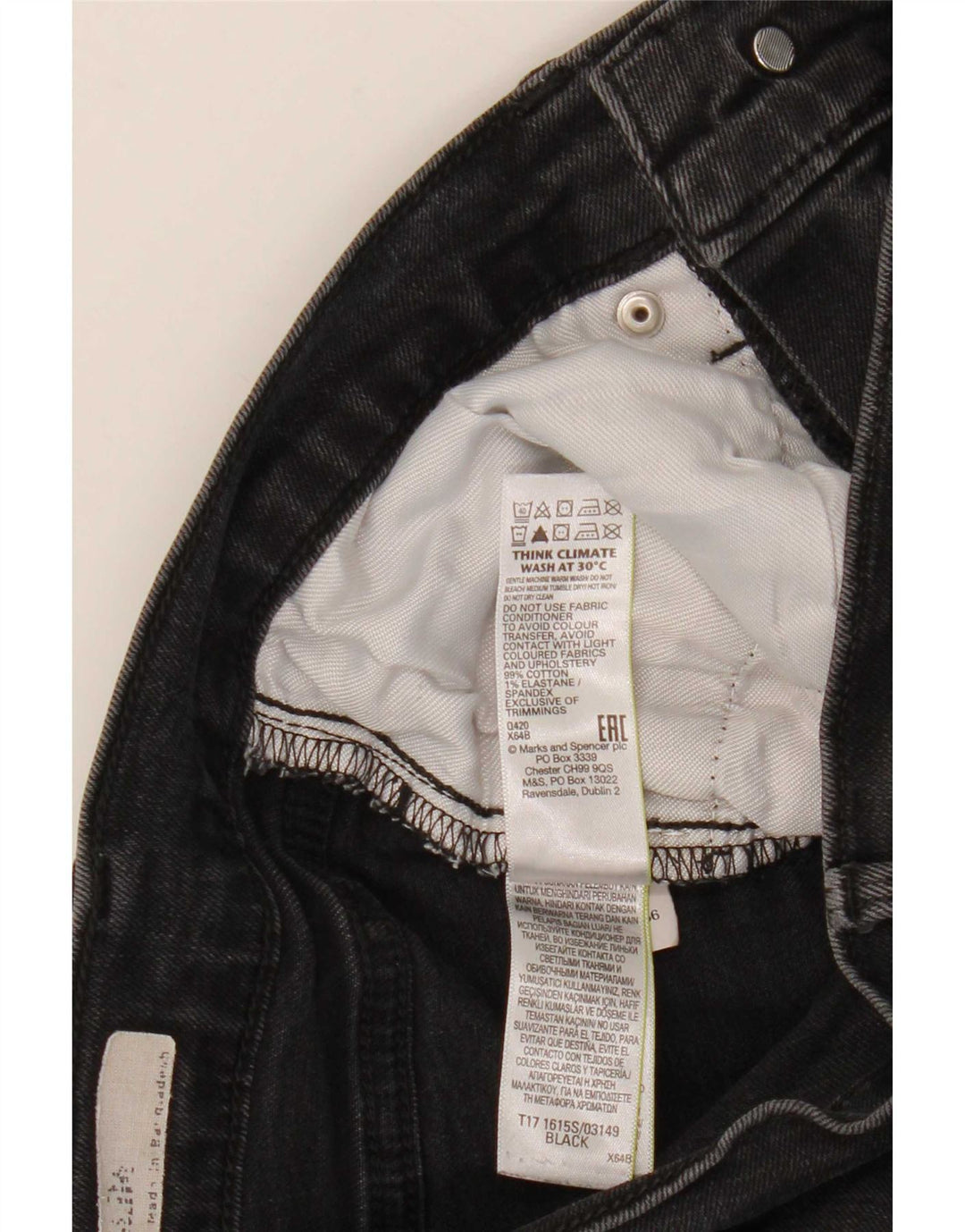 Marks & Spencer Herren Skinny Jeans W28 L30 Schwarze Baumwolle