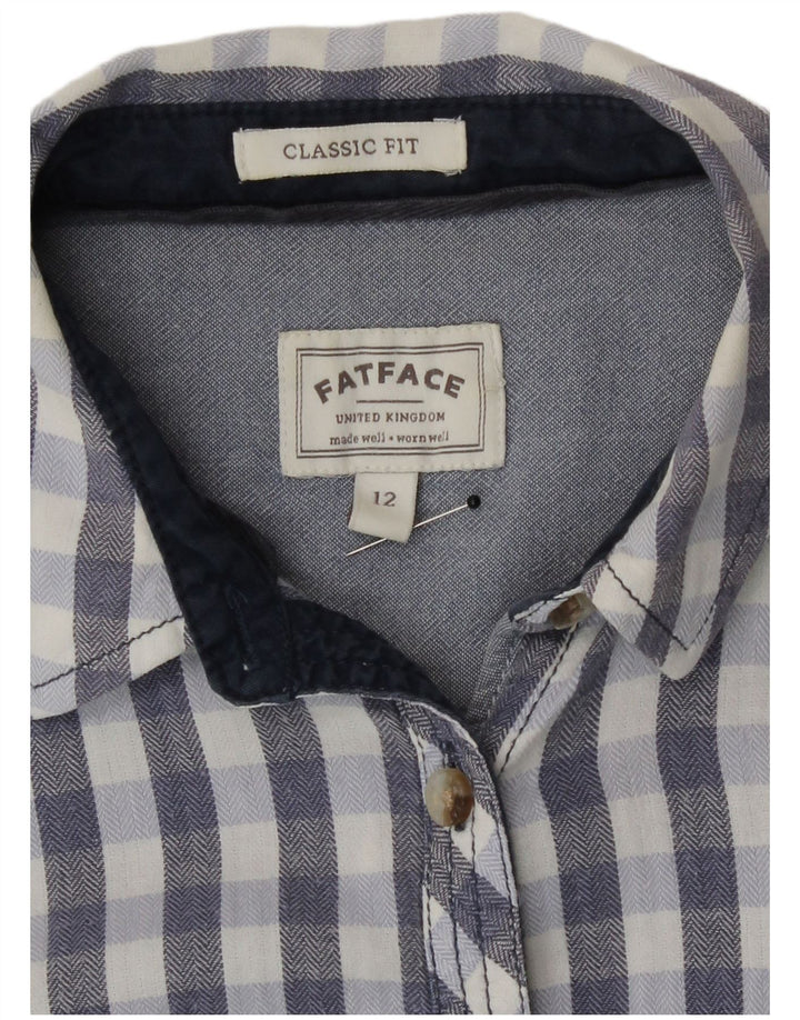 Fat Face Damen-Hemd mit klassischer Passform, UK 12, mittelblaue Gingham-Baumwolle