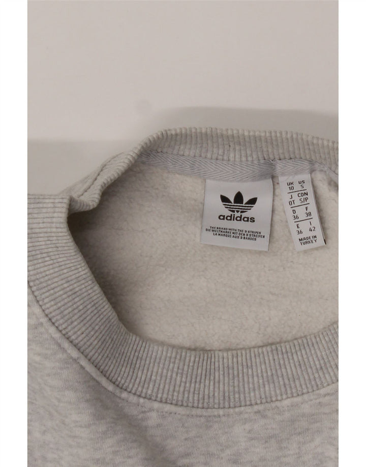 ADIDAS Womens Oversized Graphic Sweatshirt Jumper UK 10 Small  Grey Cotton Vintage Adidas and Second-Hand Adidas from Messina Hembry 