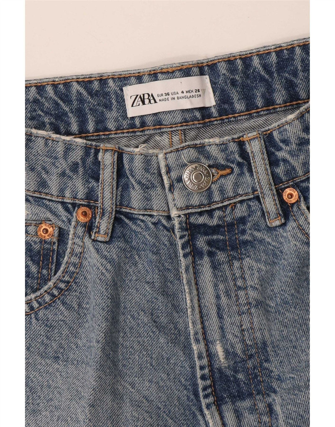 Zara Damen Distressed Denim Shorts EU 36 XS W26 Blau