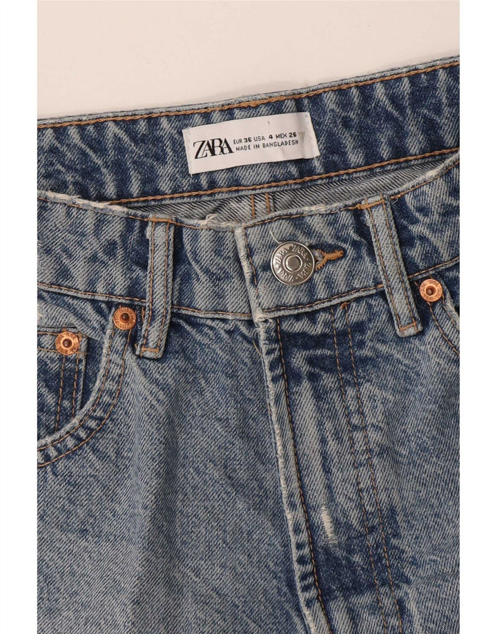 Zara Damen Distressed Denim Shorts EU 36 XS W26 Blau