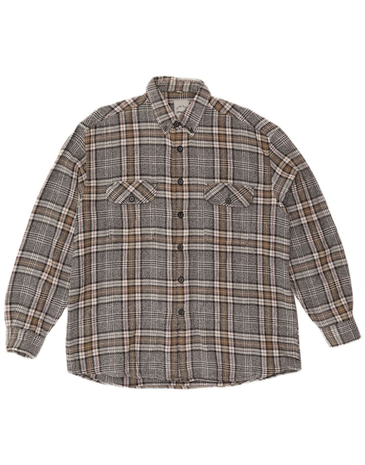 Vintage Herren Flanellhemd Größe 41/42 Große grau karierte Baumwolle