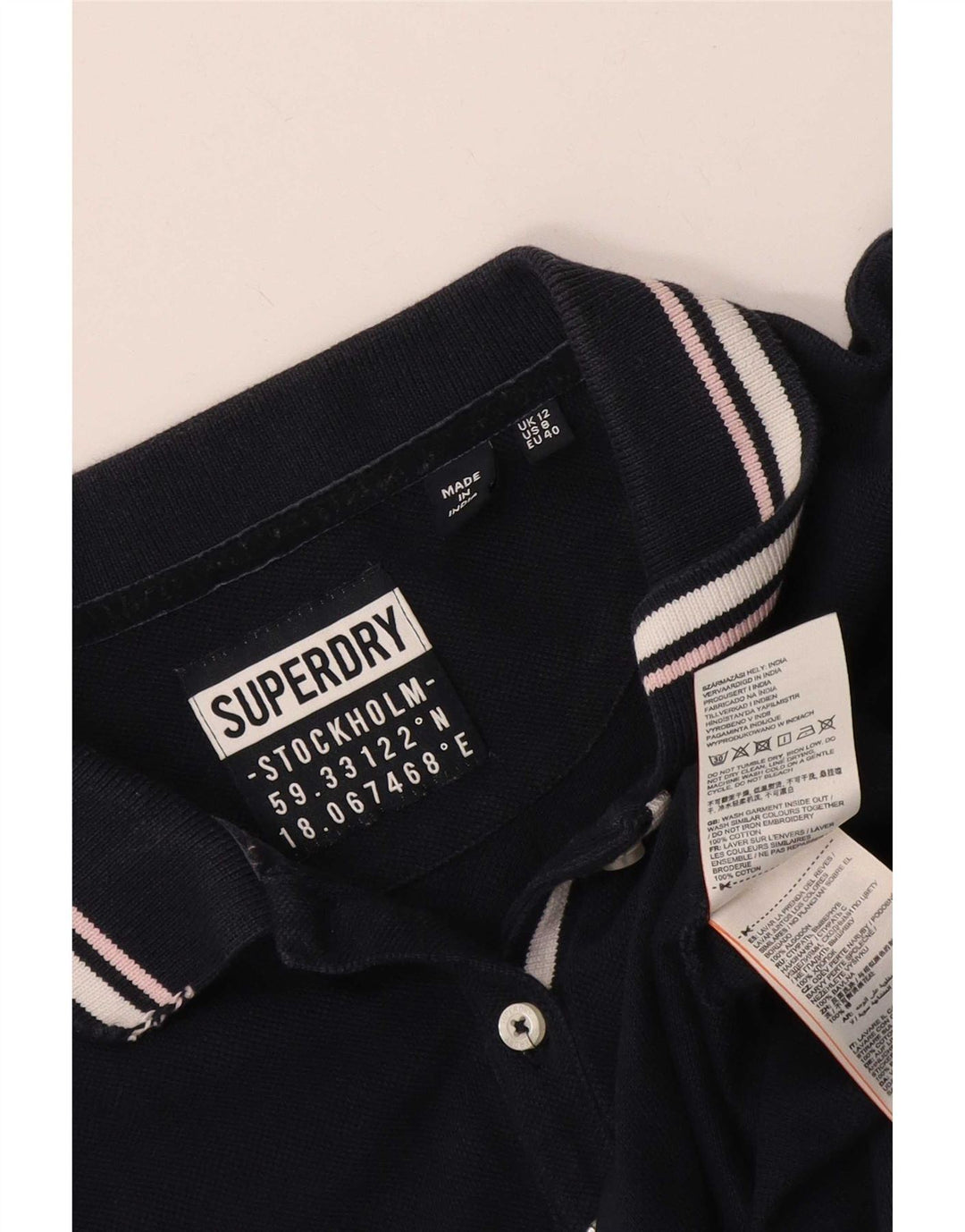 Superdry Damen Polokleid UK 12 Medium Marineblau Baumwolle