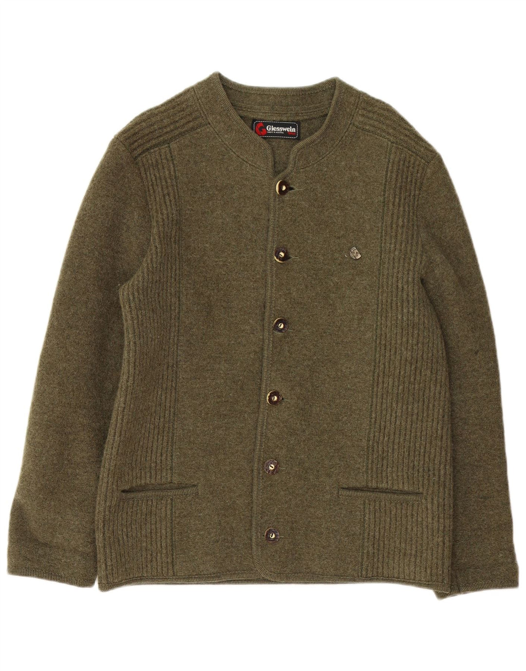 Giesswein Herren-Strickjacke, EU 52, große Khaki-Wolle