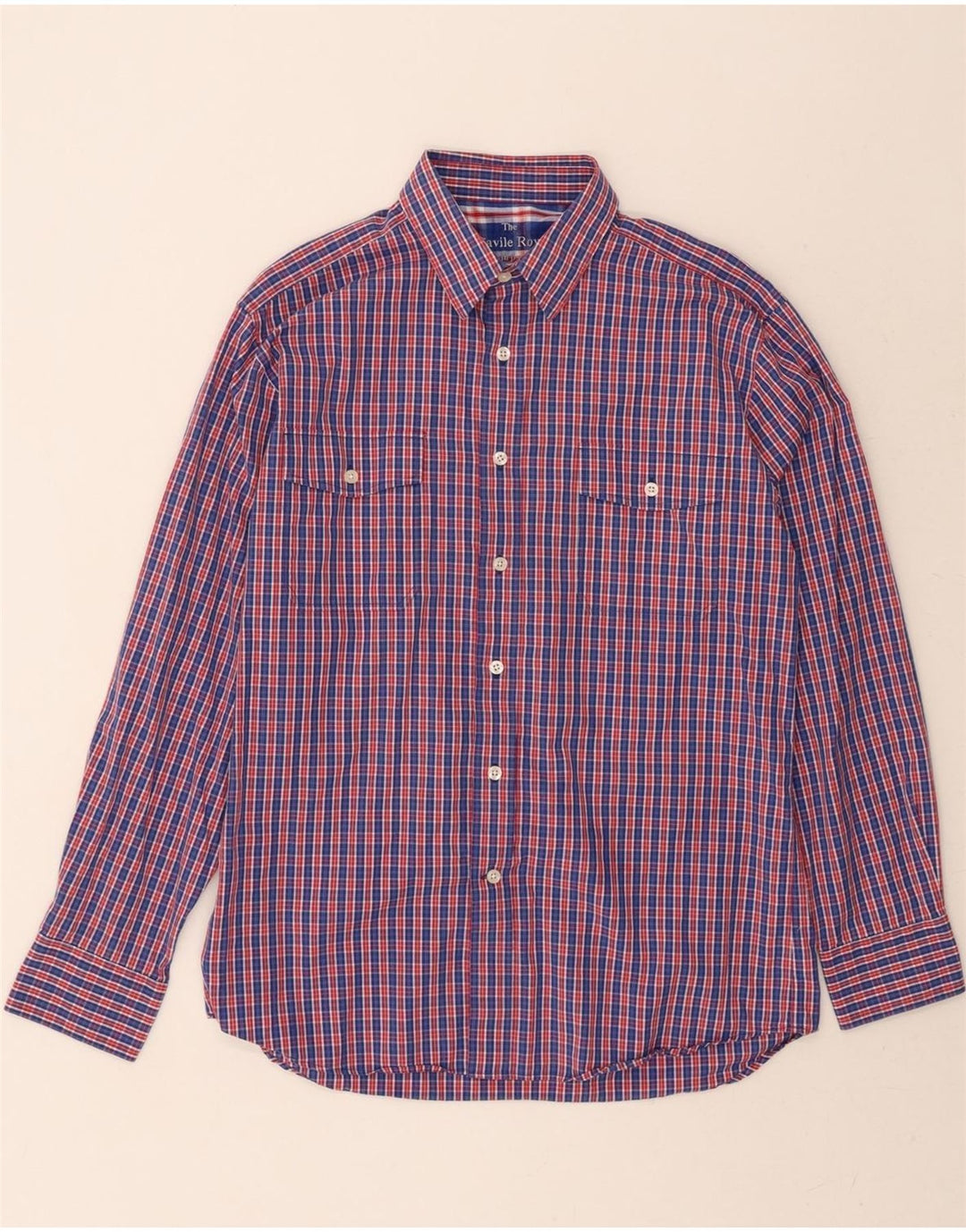 VINTAGE Mens Shirt Medium Blue Check Cotton Vintage Vintage and Second-Hand Vintage from Messina Hembry 