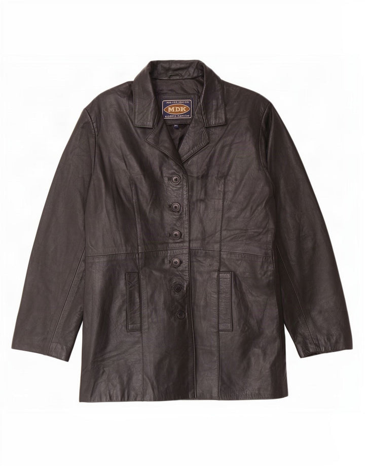 MDK Damen-Blazerjacke aus Leder mit 6 Knöpfen, Gr. 18, XL, Schwarz