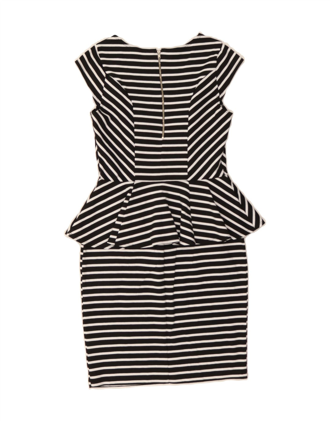 MOSSIMO Womens Peplum Dress UK 10 Small Black Striped Polyester Vintage Mossimo and Second-Hand Mossimo from Messina Hembry 