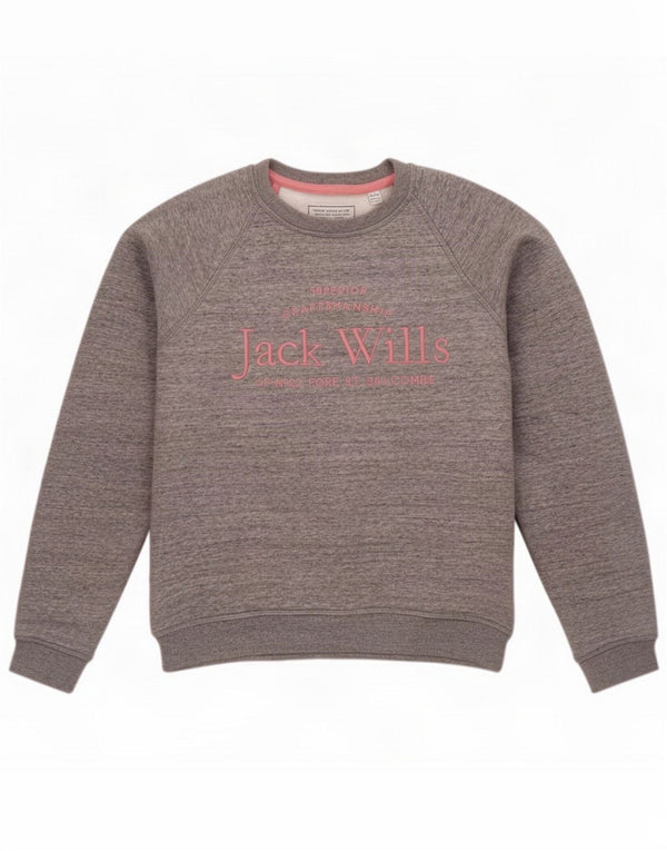 Jack Wills Grafik-Sweatshirt-Pullover für Damen, UK 8, kleine grau gefleckte Baumwolle