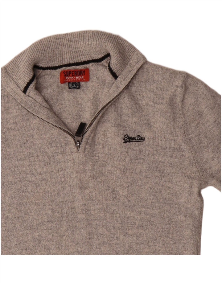 Superdry Herren-Pullover mit Reißverschluss am Kragen, Größe S, graue Baumwolle