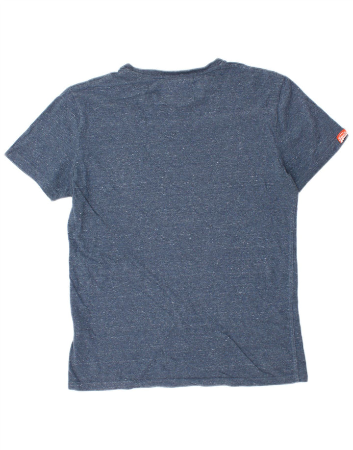 SUPERDRY Herren-T-Shirt-Oberteil aus mittelblauer, gesprenkelter Baumwolle