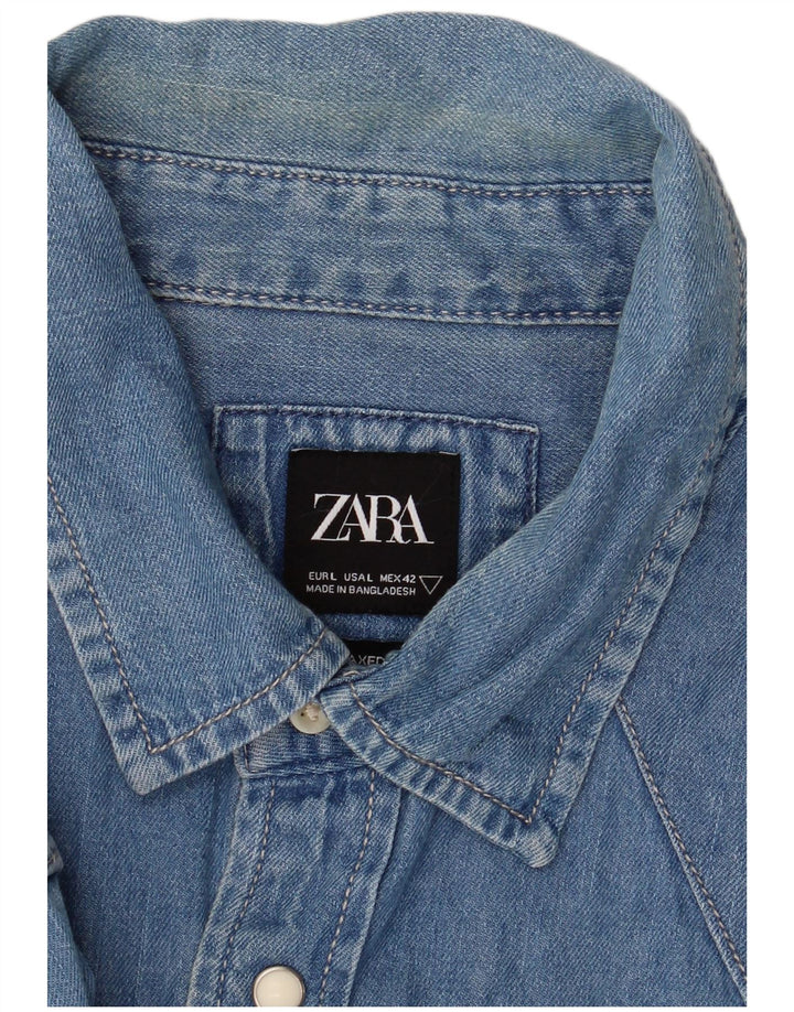 Zara Herren-Jeanshemd, große blaue Baumwolle
