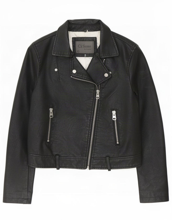 Cavalini Damen Bikerjacke aus Kunstleder, UK 16, Größe L, Schwarz, Polyethylen