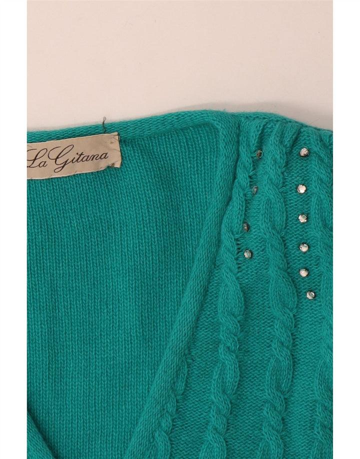 Vintage Damen V-Ausschnitt Pullover Pullover UK 14 Große blaue Wolle