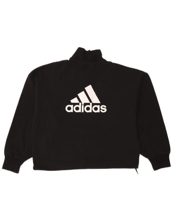 Adidas Damen Übergroßer Crop Zip Neck Sweatshirt Pullover UK 8/10 Small Schwarz