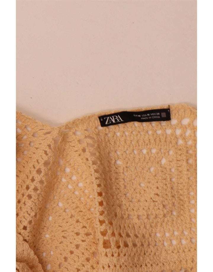 Zara Damen Häkel-Crop-Top UK 12 Mittelbeige Baumwolle