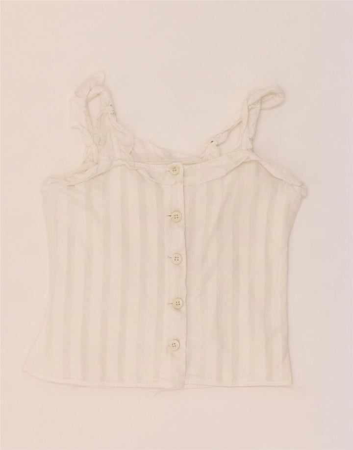 Vintage Damen Crop Cami Top UK 4 XS Weiß gestreift