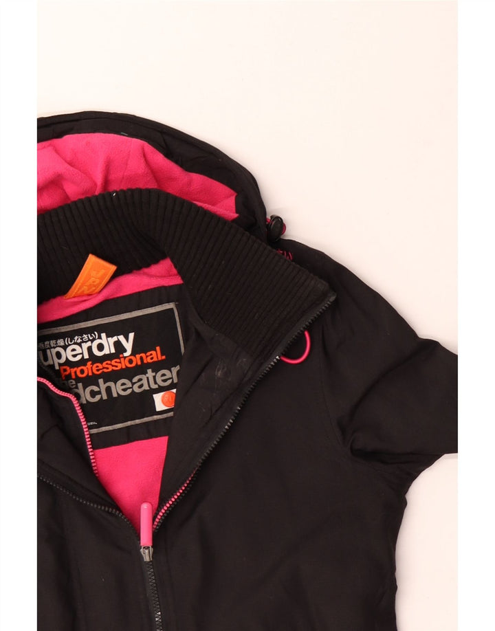 SUPERDRY Damen Windcheater Kapuzen-Windjacke UK 18 XL Schwarzes Nylon