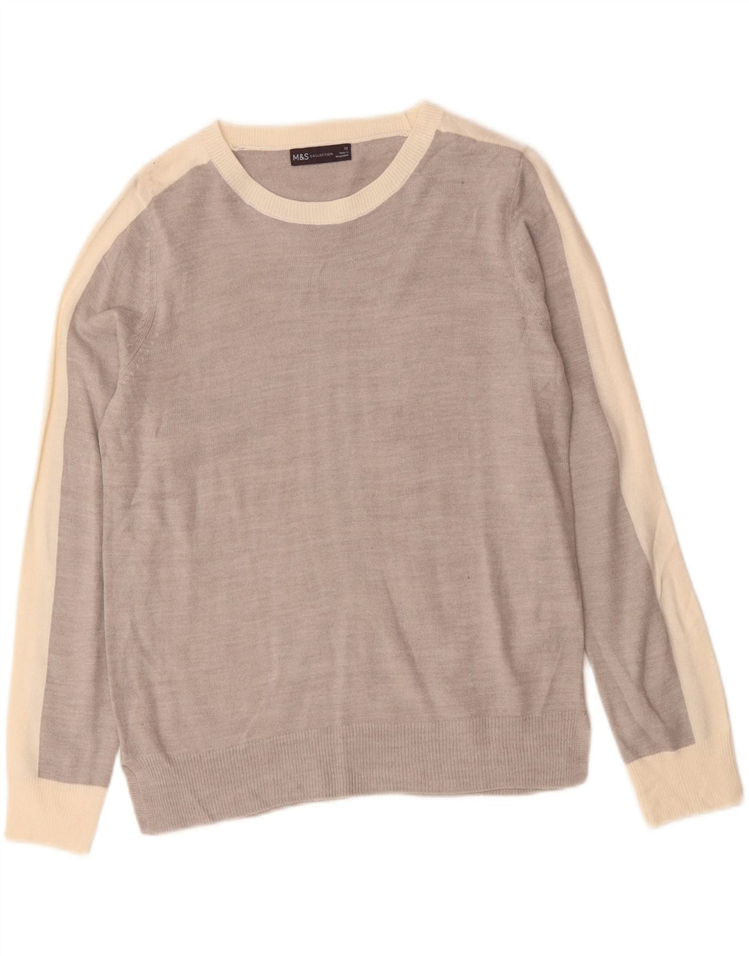 MARKS & SPENCER Damen Pullover mit U-Boot-Ausschnitt, UK 12, Mittelgrau