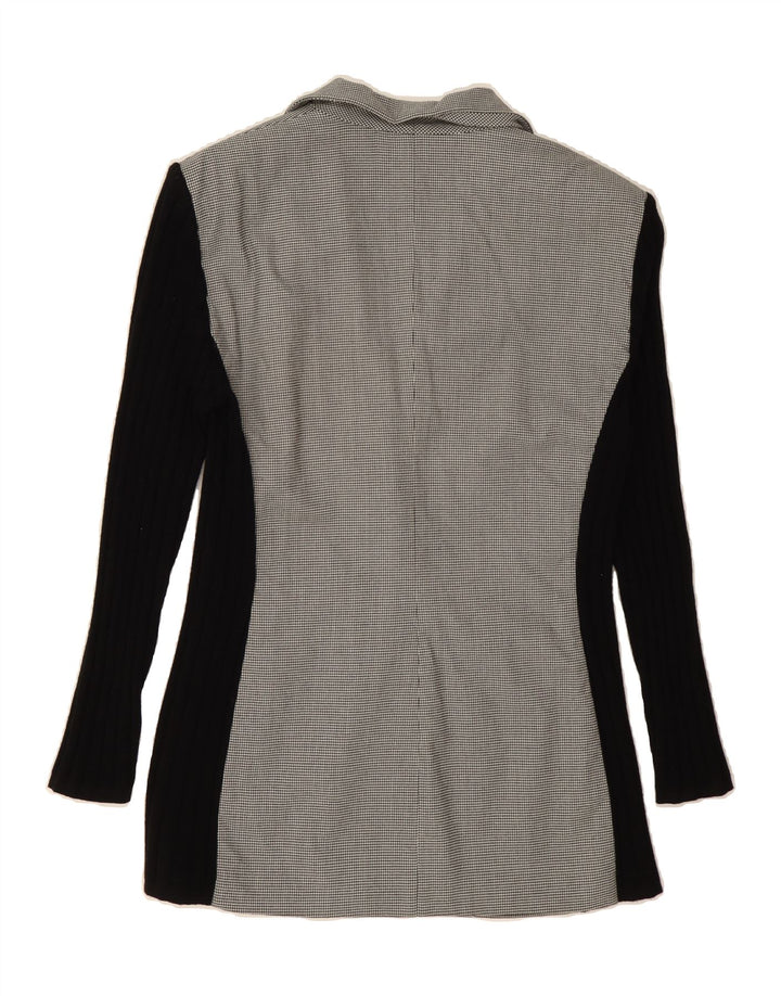VINTAGE Womens 3 Button Blazer Jacket IT 40 Small Grey Houndstooth Viscose Vintage Vintage and Second-Hand Vintage from Messina Hembry 