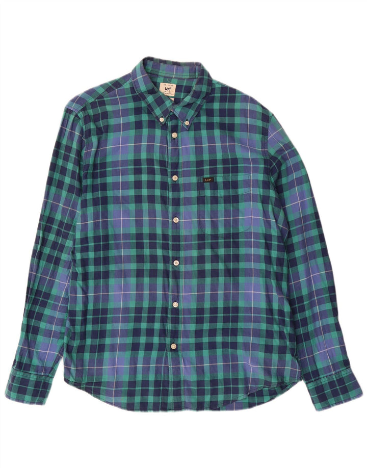 LEE Herren-Hemd mit normaler Passform, groß, blau kariert, Baumwolle