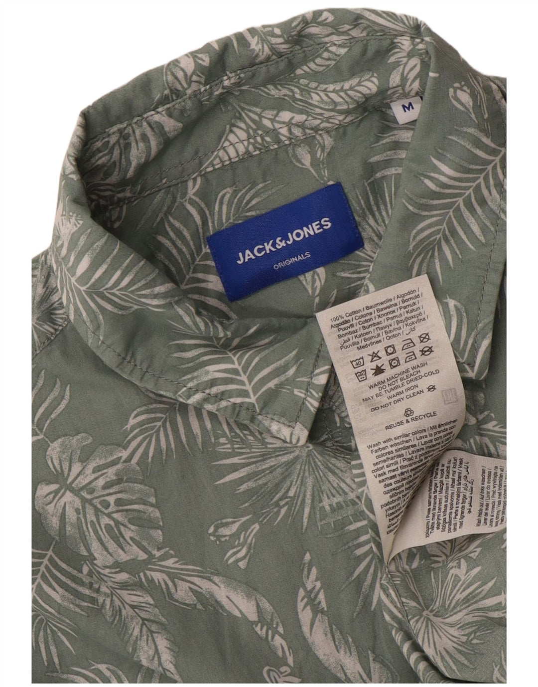Jack & Jones Herren-Kurzarmhemd aus mittelgrüner Baumwolle mit Blumenmuster