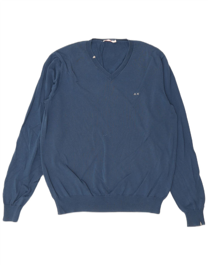Sun68 Herren-Pullover mit V-Ausschnitt, groß, blau, Baumwolle, klassisch
