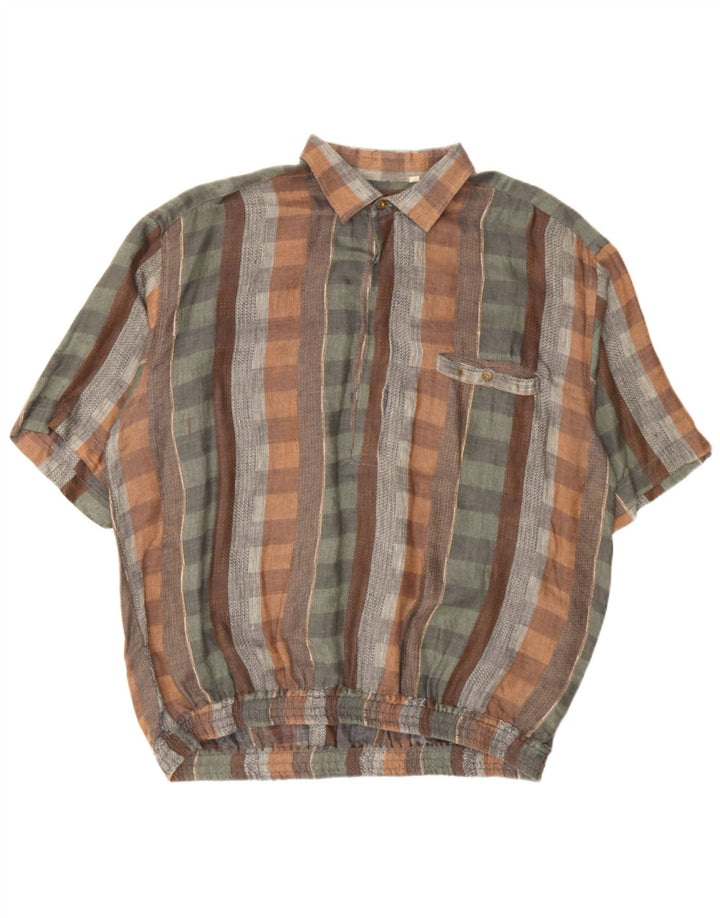 Vintage Herren Kurzarm-Pullover-Hemd XL Mehrfarbiges Karo-Leinen