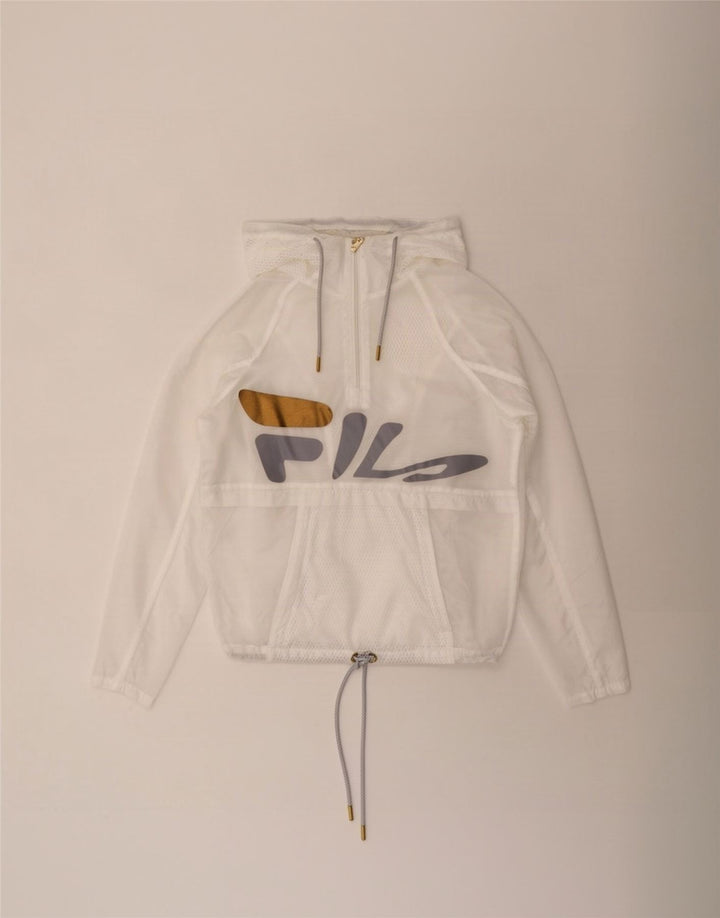 Fila Damen-Trainingsanzugoberteil mit grafischer Kapuze, Gr. 10, Größe S, Weiß, Polyester