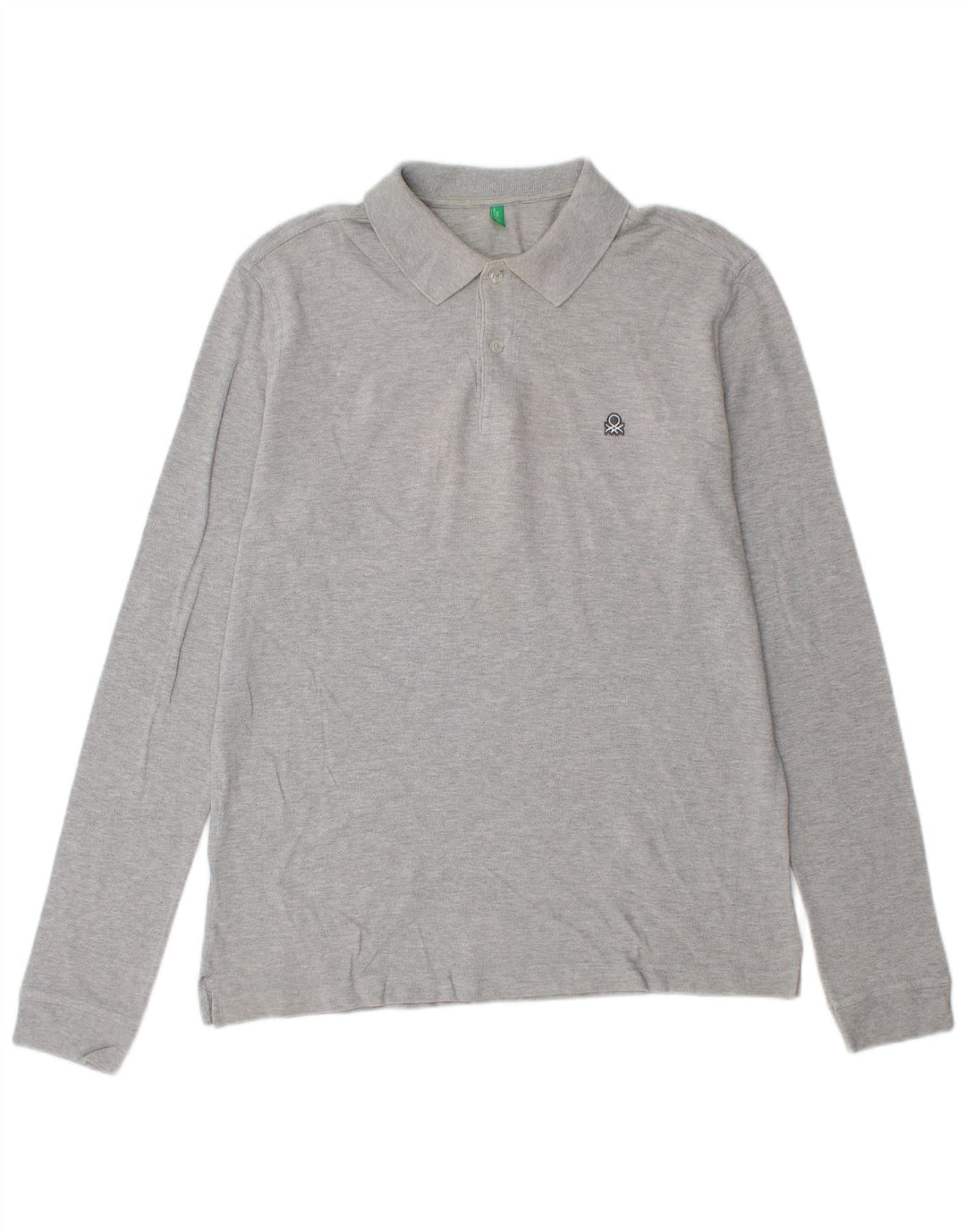 Benetton Herren-Langarm-Poloshirt, große graue Baumwolle