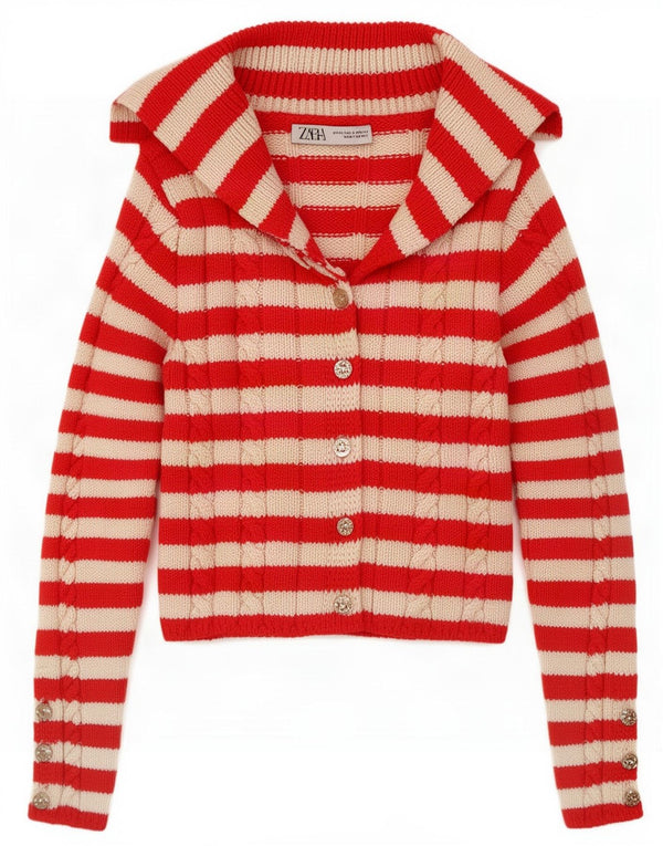 Zara Damen-Cardigan-Pullover UK 4 XS Rot gestreift aus Acryl