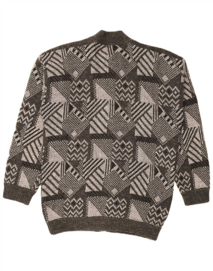 Vintage Herren Cardigan Pullover Mittelgrau Geometrisch
