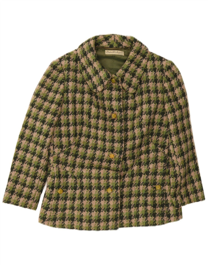 Vintage Damen 4-Knopf-Blazerjacke UK 14 Mittelgrün kariert