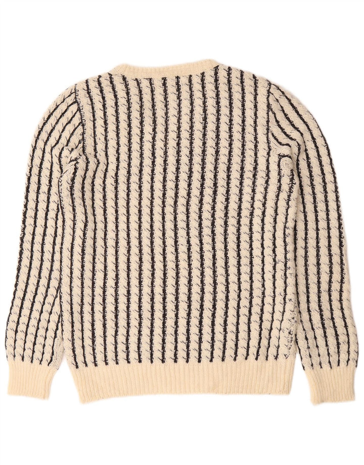 Zara Herren-Pullover mit V-Ausschnitt, groß, weiß gestreift, Acryl