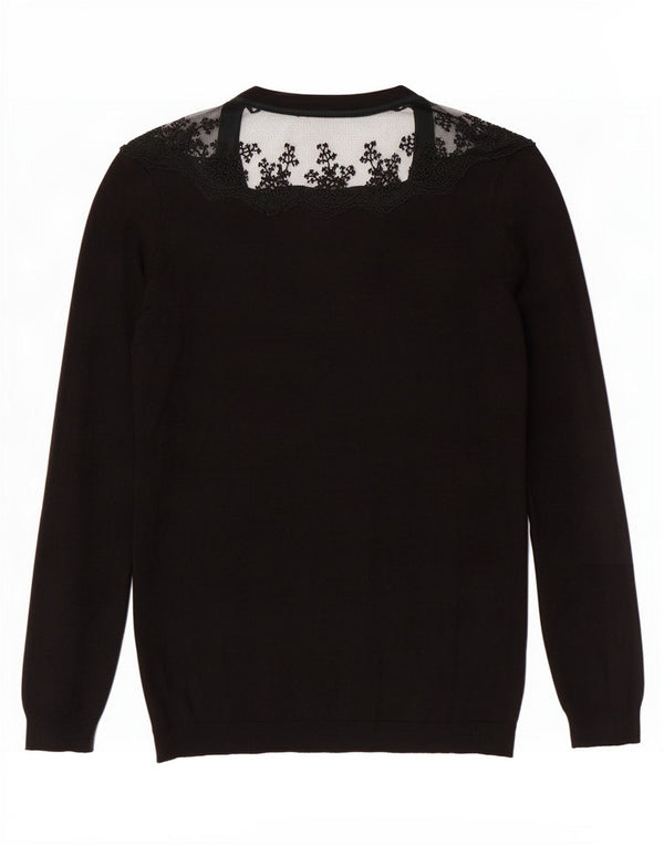 Zara Damen-Cardigan-Pullover UK 12 Mittelschwarze Viskose mit Blumenmuster