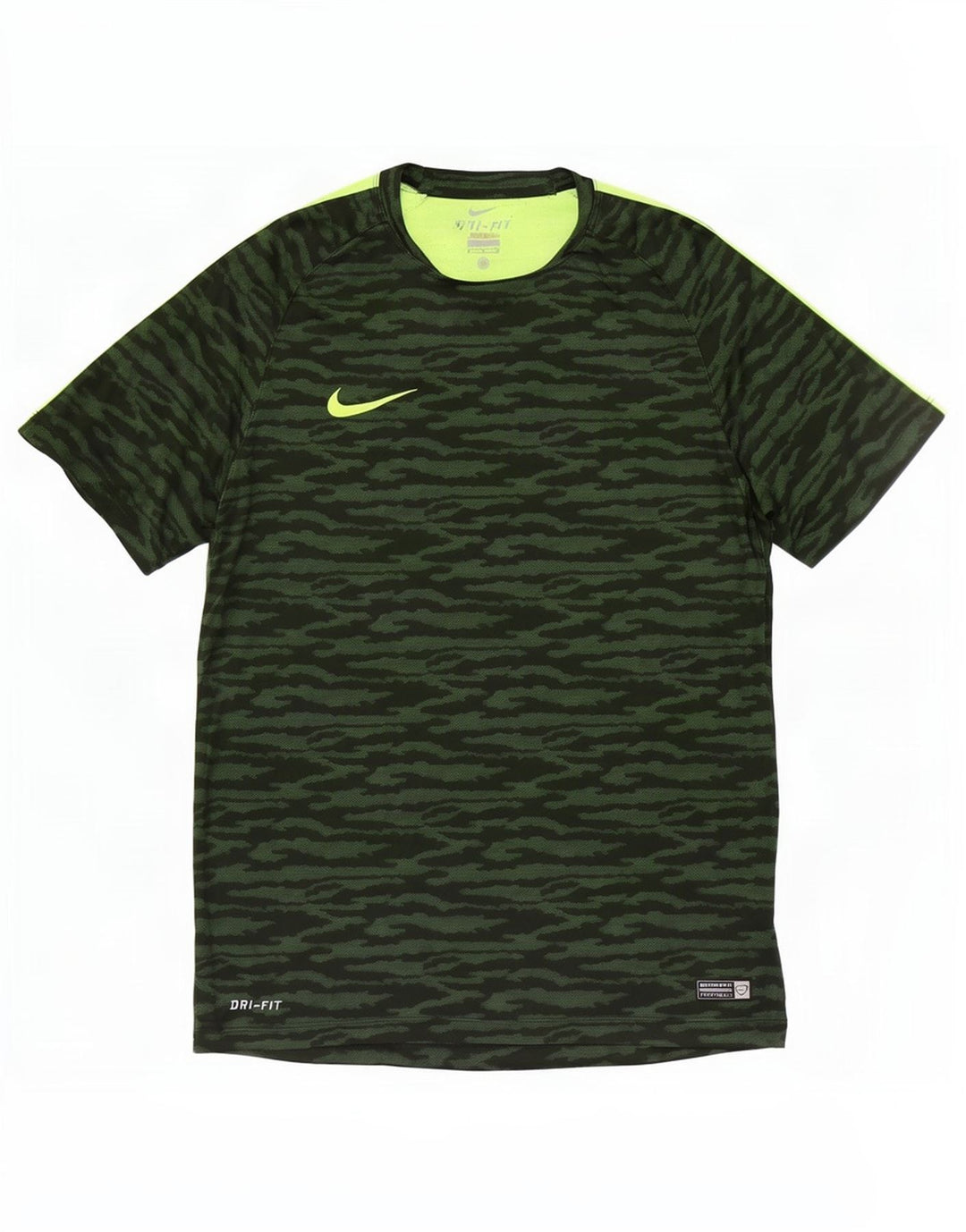 Nike Herren Dri Fit T-Shirt-Oberteil aus mittelgrünem Camouflage-Polyester